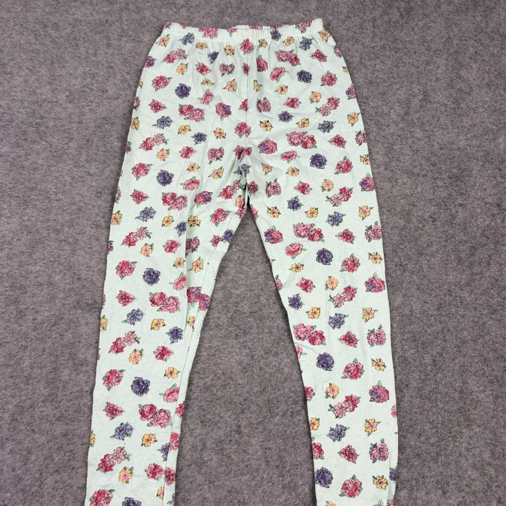 Flapdoodles Floral Leggings Girls Size 8 Vintage 90s Pointelle Quilted Mint - Picture 2 of 13